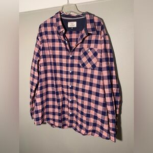 Flag & Anthem by Dry Goods Supply, dress shirt - Pink/peach & blue plaid.